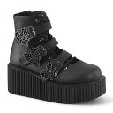 DEMONIA by PLEASER CREEPER-260 プリーザー レディース プラットフォーム 3 ハート型 スパイダーウェブ バックル ストラップ レースアップ アンクル クリーパーブーツ