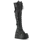 DEMONIA by PLEASER STOMP-310 レディース ウェッジ プラットフォーム ホワイトステッチ オーバー ザ ニー ストレッチ ブーツ(スパイクスタッズ付き Hook-N-Loop ダブル ストラップ、取り外し可能 ハンギングストラップ)(4)