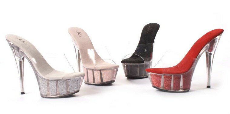 エリーシューズ Ellie Shoes 609-GLITTER Pointed Stiletto Sandal W/Glitter In Platform レディース ポイントスティレットヒール グリッター イン プラットフォーム クリアミュール