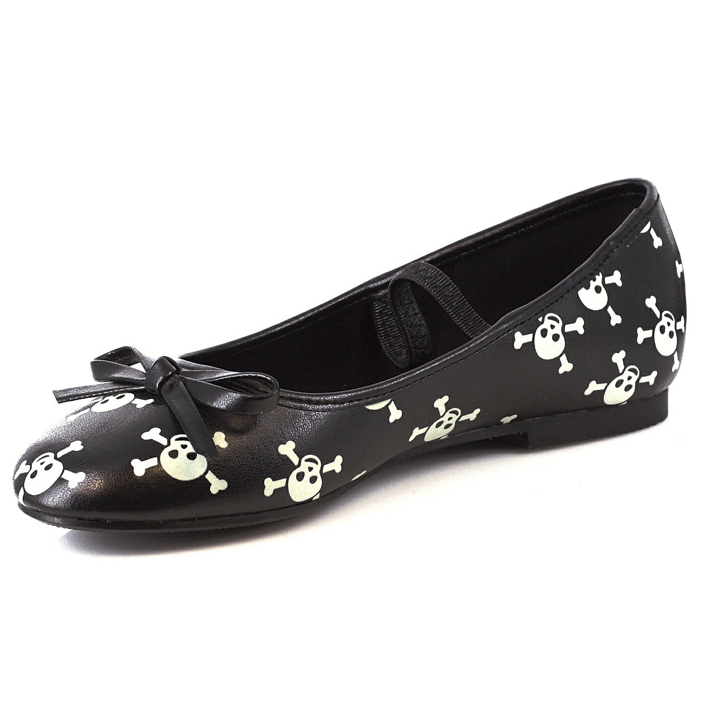 1031 by Ellie Shoes 013-SKULL Glow In The Dark Skull Ballet Flat. Childrens ガールズ 暗闇で光る スカル/ガイコツ バレエ スリッパ/バレエ フラット