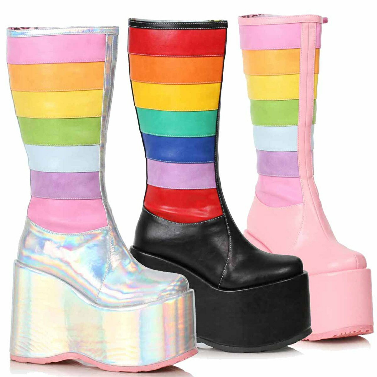 Ellie Shoes 500-JADA WOMEN‘S Chunky Heel Platform Boot レディース チャンキーヒール プラットフォーム レインボー ニーハイ ブーツ ハロウィンコスプレ ゴーゴー