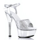 Ellie Shoes 601-JULIET-G Glitter Ankle Strap Sandal W/Clear Bottom レディース クリアプラットフォーム＆ヒール グリッターアンクルストラップ サンダル