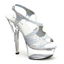 エリーシューズ Ellie Shoes 601-LANCE-G Silver Glitter Strappy Sandal W/Clear Bottom レディース クリアプラットフォーム＆ヒール グリッターストラッピー サンダル