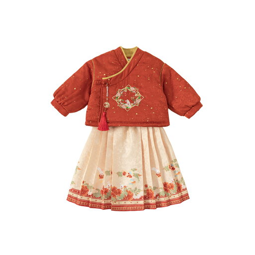 子供の年賀服赤ちゃん綿入れの漢服新中式女の子のスカートの子供服 子供の年賀服赤ちゃん綿入れの漢服新中式女の子のスカートの子供服