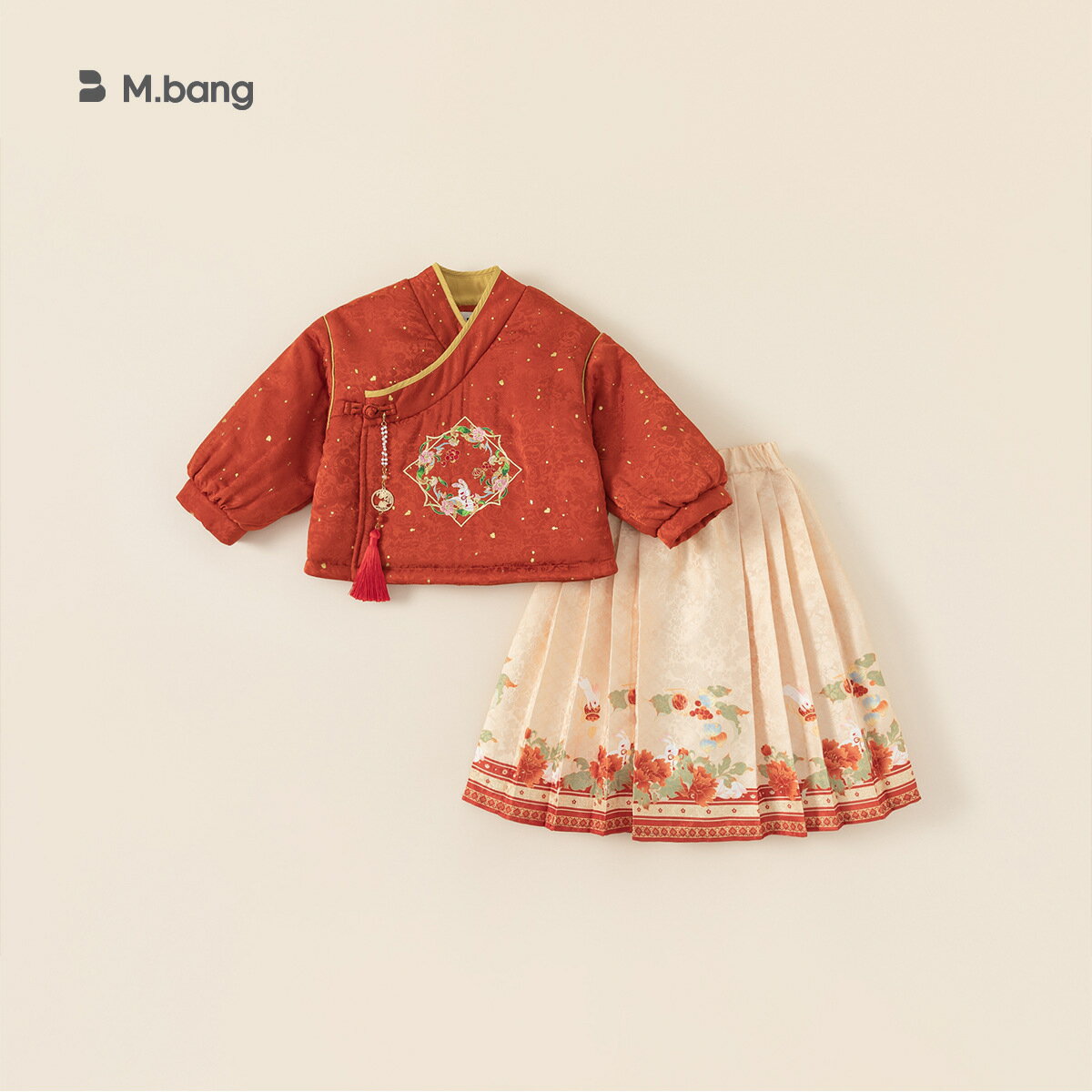 子供の年賀服赤ちゃん綿入れの漢服新中式女の子のスカートの子供服