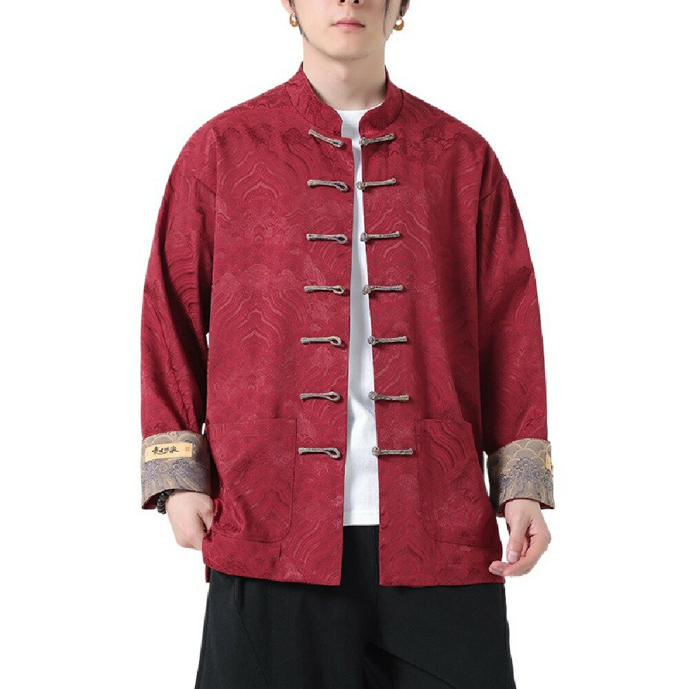 中国式春夏男性用バックル長袖スタンドカラー唐シャツ