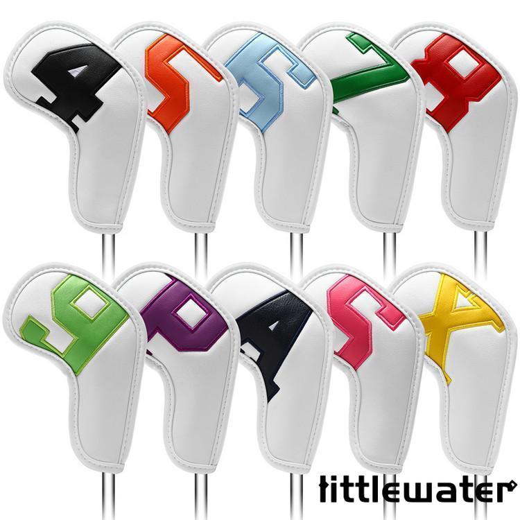 ゴルフアイアンカバー 10枚セット ゴルフヘッドカバー PUレザー製 カラフル数字 レーザー番手付 マジックテープ開閉 防水(4-9,P,A,S,X)