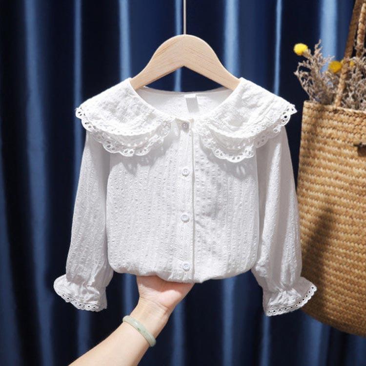 キッズ ブラウス 女の子 子供 子ども シャツ フォーマルブラウス コットン 長袖 白 80 90 100 110 115 ..