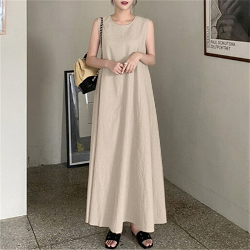 ワンピース ノースリーブ ロング 綿麻風 レディース マキシワンピース 丸首 aライン 夏ワンピース40代50代 着痩せ ゆったり リゾートワンピ無地大きいサイズ ワンピース ノースリーブ ロング 綿麻風 レディース マキシワンピース 丸首 aライン 夏ワンピース40代50代 着痩せ ゆったり リゾートワンピ無地大きいサイズ