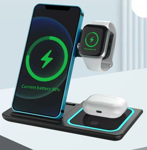 ワイヤレス 充電器 iPhone 14 13 ブルーライト搭載 Airpods Pro Apple Watch Andriod 3in1 Qi ワイヤレスチャージャー スマホスタンド 急速充電 3台対応 ワイヤレス 充電器 iPhone 14 13 ブルーライト搭載 Airpods Pro Apple Watch Andriod 3in1 Qi ワイヤレスチャージャー スマホスタンド 急速充電 3台対応