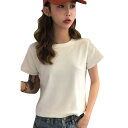 半袖Tシャツ レディース 婦人服 カットソー トップス ラウンドネック シンプル 無地 ショート丈 丈短め カジュアル おしゃれ(4)