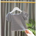 半袖Tシャツ 女児 Tシャツ ボーダー柄 ベビー 子供服 夏Tシャツ コットン 女の子 ボーダー柄Tシャツ スクエアネック サマーTシャツ キッズ(4)