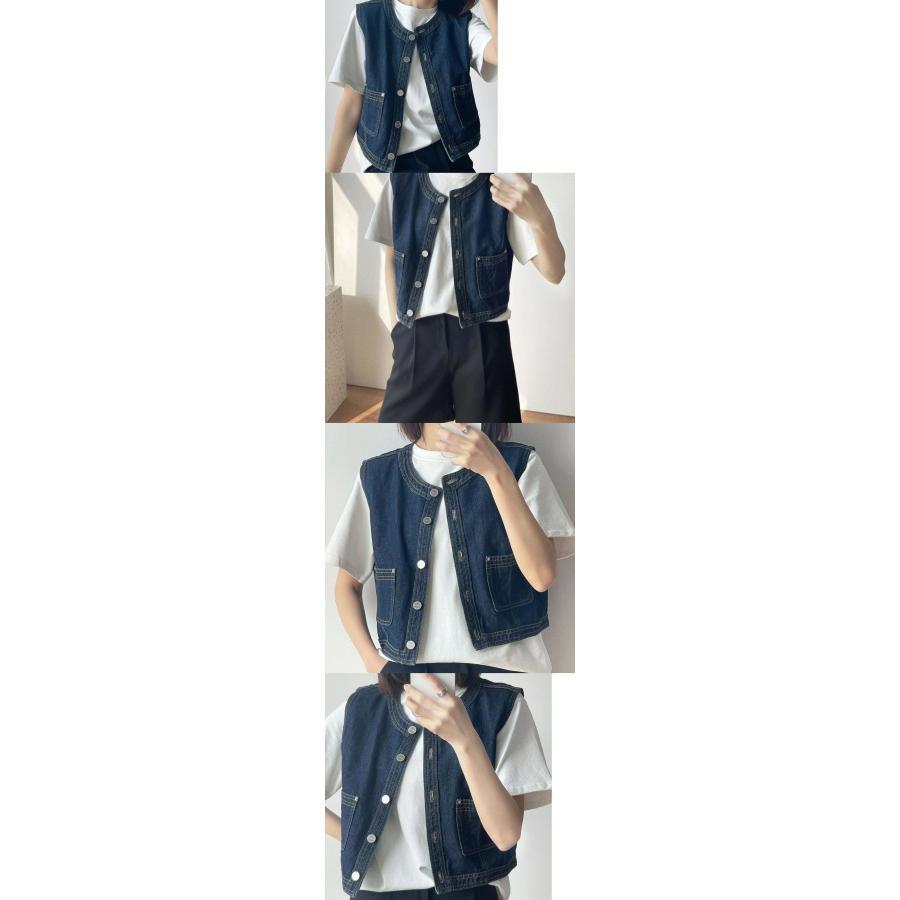 夏新作ベスト レディース 春 夏 秋 デニム ジレ ショート丈 ノーカラー ノースリーブ トップス 無地 ジレンチ トップス 春秋 大きいサイズ 体型カバー ゆったり