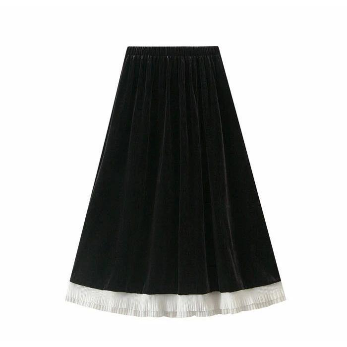 夏新・作フレアスカート ベルベット スカート Aライン 光沢感 ボリューム感 プリーツスカート ロング丈 ミモレ丈 レディース 無地 ハイウエスト 体型カバー 可愛