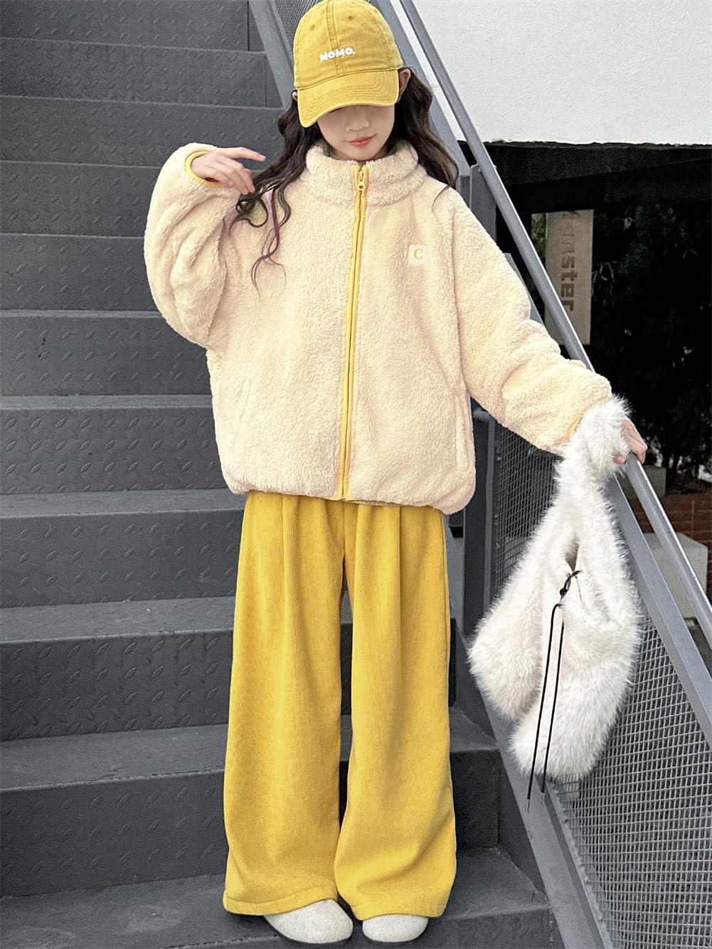 【スーパーSALE限定】ボアジャケット キッズ 女の子 上下セット ボアコート 厚手 保温性 暖かい トップス アウター ゆったり ロングパンツ 裏起毛 ワイド ストレートパンツ 子供服 ガールズ 普段着 入園