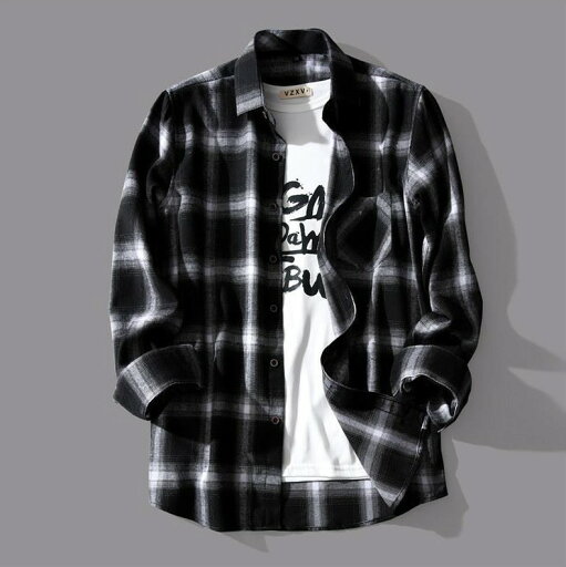 2025春秋メンズ服 シンプル チェック柄 ワイシャツ ins人気 トップス コート 韓国風 長袖Tシャツ 2025春秋メンズ服 シンプル チェック柄 ワイシャツ ins人気 トップス コート 韓国風 長袖Tシャツ