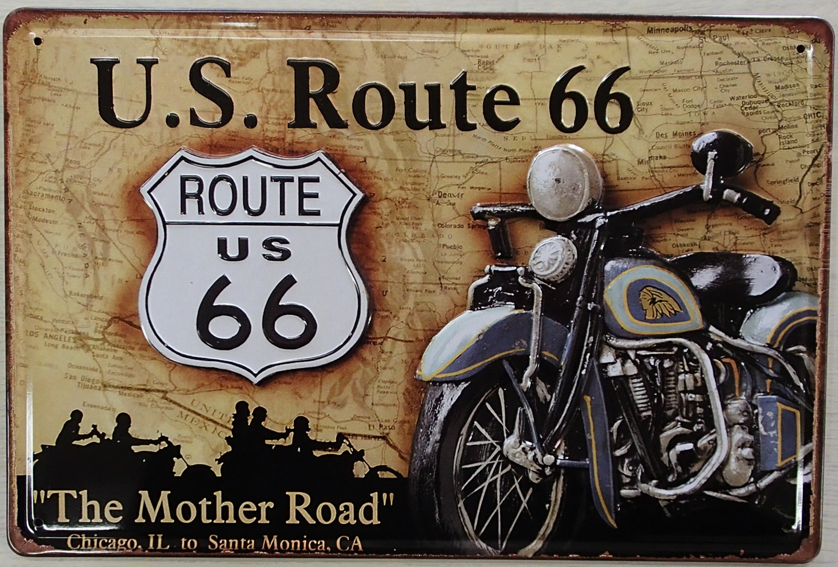 アンティックメタルプレート　U.S.Route66 Chicago