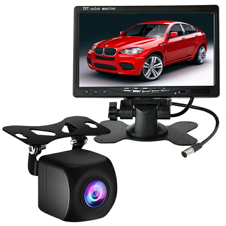 バックカメラセット 映像入力2系統 人気のA0119Nカメラ ガイドライン表示機能 DC12V 7インチオンダッシュモニター OMT70＋A0119