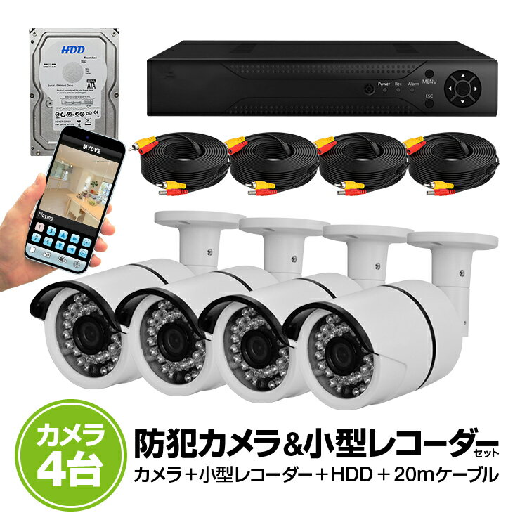 防犯DVR+カメラ4台+20m延長ケーブル4個+HDD（1TB）セット DVR6404FUSET