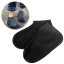 防水シューズカバー ブラック 一足セット シリコン製 耐久性・伸縮性抜群 ぴったりフィット 滑り止め付 簡易レインシューズ 装着簡単 折畳み可 突然の雨の備えに...