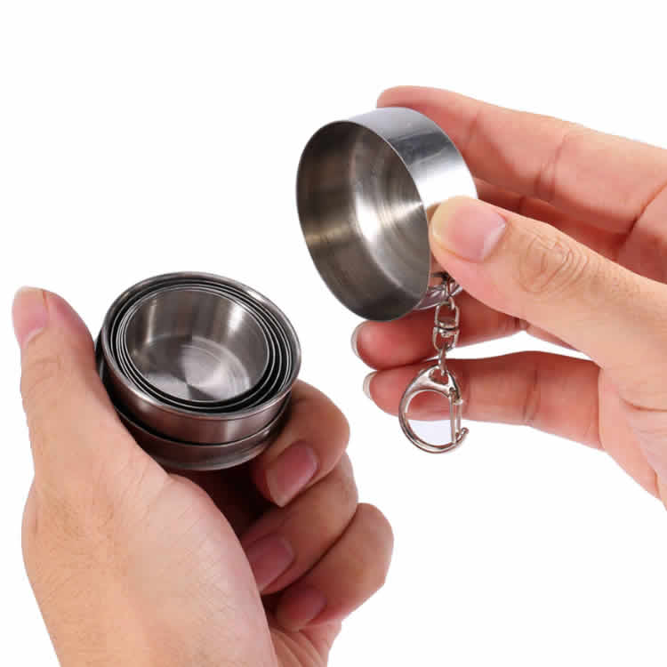 折り畳みステンレス カップ キーホルダー付 コンパクトサイズ 収納便利 伸縮可能 持ち運び便利 軽量 FOC256通販格安セール情報 楽天 通販