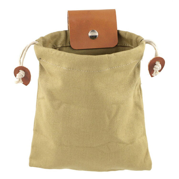 巾着型ベルトポーチ 厚手キャンバス＋PUレザー製 腰袋 スナップ式 ベルトバッグ ダンプポーチ 折畳み可 MOT-MBP227