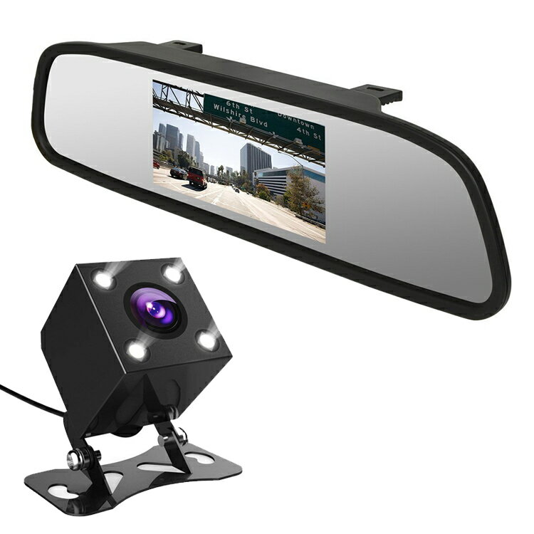 バックカメラセット カメラは高画質・防水仕様 4.3インチルームミラーモニター 403CBK006