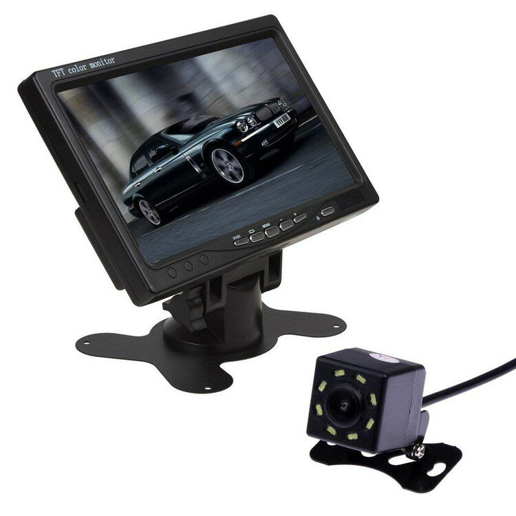 7インチモニター+小型バックカメラセットモニター ビデオ2チャンネル リモコン付き OMT70BK810