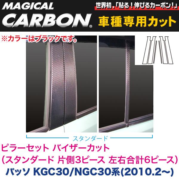ピラーセット バイザーカット（スタンダード 左右合計6ピース） マジカルカーボン ブラック パッソ 30系(H22/2〜)/ハセプロ：CPT-V64