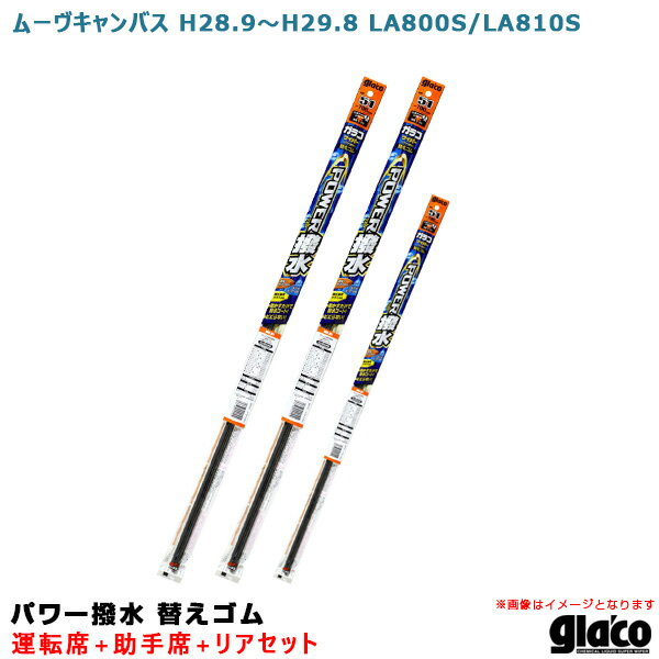 ムーヴキャンバス H28.9〜H29.8 LA800S/LA810S 運転席+助手席+リア ガラコワイパー パワー撥水 替えゴム 車種別セット ソフト99