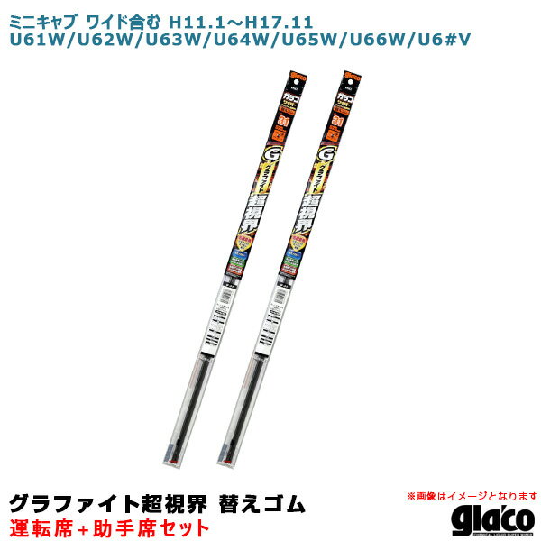 ミニキャブ ワイド含 H11.1〜 U61W/U62W/U63W/U64W等 運転席+助手席 ガラコワイパー グラファイト超視界 替えゴム 車種別セット ソフト99