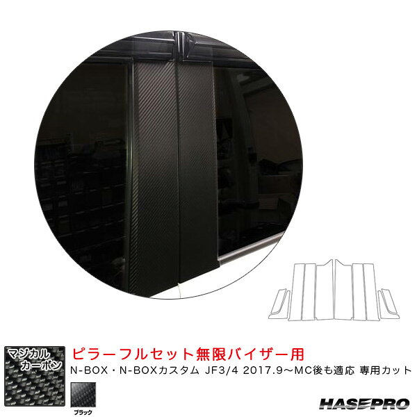 N-BOX・N-BOXカスタム JF3/4 2017.9〜MC後も適応 【ブラック】 マジカルカーボン ピラーフルセット無限バイザー用 CPH-VFM69 ハセプロ
