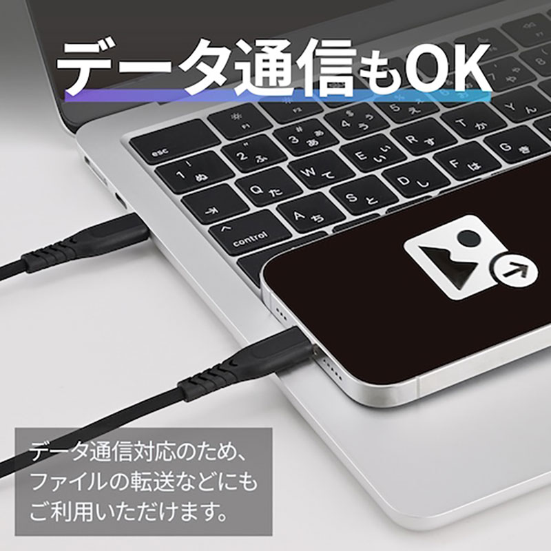 カー用品のホットロードタイヤのコード1.2m PD60W ノートPC充電 断線に強い 急速充電 抗菌やわらかUSBケーブルCtoC Type-C セイワ D650｜アングル3