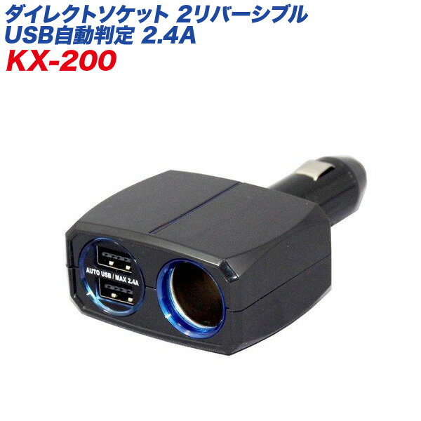 シガーソケット USBポート ダイレクトソケット 2リバーシブルUSB自動判定 2.4A ブラック 車/カシムラ KX-200