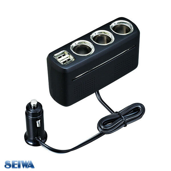 DCコンバーター トラック 大型 電圧 USBポート 増設ソケット 変換 24V車で12V専用が使える 2.4A 3口 ブラック セイワ F298