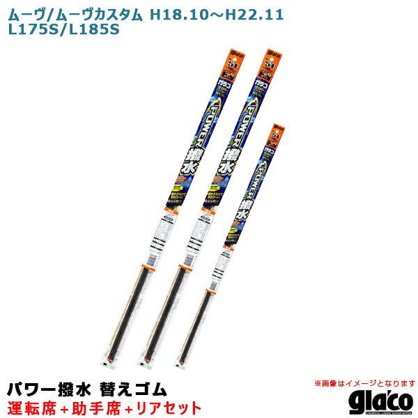 ガラコワイパー パワー撥水 替えゴム 車種別セット ムーヴ/ムーヴカスタム H18/10～H22/11 L175S/L185S 運転席+助手席+リア ソフト99 1