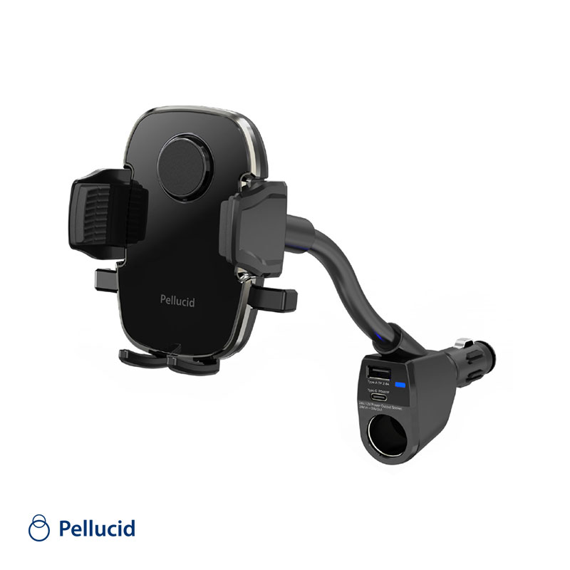 ワンタッチスマホホルダー アクセサリソケット ブラック 手帳型ケース対応 フレキシブルアーム ナビア..