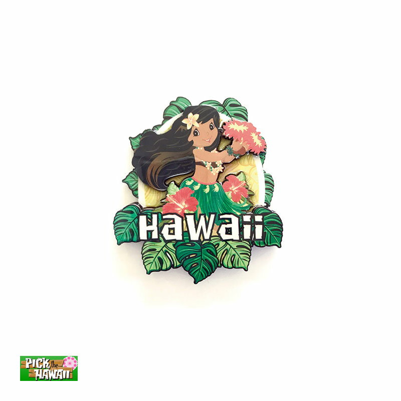 Tikiマグネット フラガール ハワイアン雑貨 冷蔵庫等に MDF素材 W8×H8cm PICK The HAWAII CF-MAG-TKHG