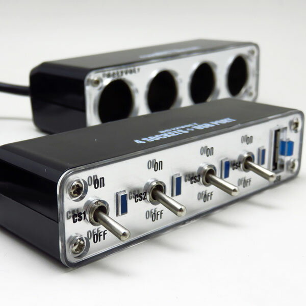 セパレートトグルスイッチ付き4連シガーソケットDC12V車USBポート(2.1A)付4連ソケットパイロットランプ増設/ブレイスBS-500