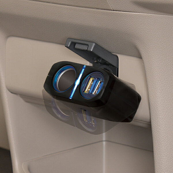 シガーソケットUSBソケット2口2.4Aスマホ/iPhone/iPad/タブレット充電DC12V車用1DC+2USBダイレクトソケットセイワ/SEIWA:F274