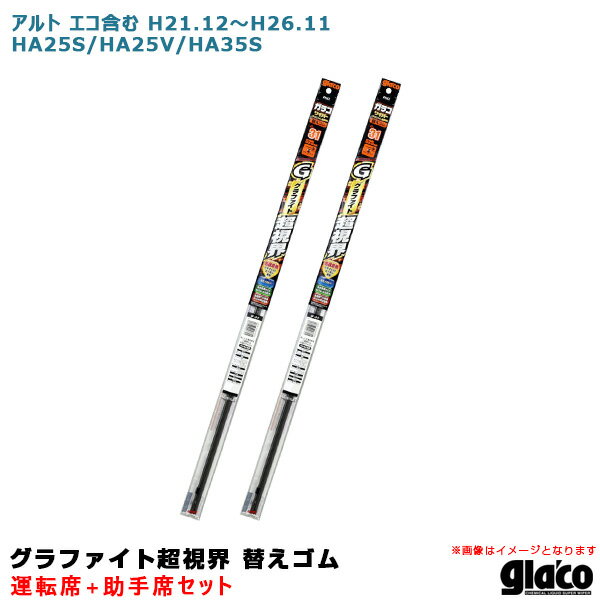 【適合車種】メーカー：スズキ車種：アルト エコ含む年式：H21.12～H26.11型式：HA25S/HA25V/HA35S※令和2年2月現在の適合情報です。【ガラコワイパー グラファイト超視界 替えゴム セット内容】■運転席品番：G-9商品コード：04709長さ：500mmゴム幅：6mm形状：角型■助手席品番：G-3商品コード：04703長さ：350mmゴム幅：6mm形状：角型※マイナーチェンジやモデルチェンジ等による適合の変更がある場合がございます。※『ガラコワイパー グラファイト超視界』の替えゴムの適合品番は純正ワイパーブレード用です。※本商品は、楽天倉庫から出荷致します。※楽天倉庫商品と別倉庫商品をご注文の場合または楽天倉庫商品を4点以上ご注文の場合、納期約7営業日。※ご注文後のキャンセル・変更は不可。※営業所止めは不可。スムーズかつ安定したワイピング！鳴き・ビビリ無しで、驚異の水きれを実現！◆水滴をスパッと拭き取る。高級天然ゴム使用！◆不快なビビリ・鳴きを激減！※本品以外のワイパーまたは、ガラコワイパーの別シリーズとの併用は、摩擦抵抗が変わりビビリの原因となる事ありますのでおやめください。