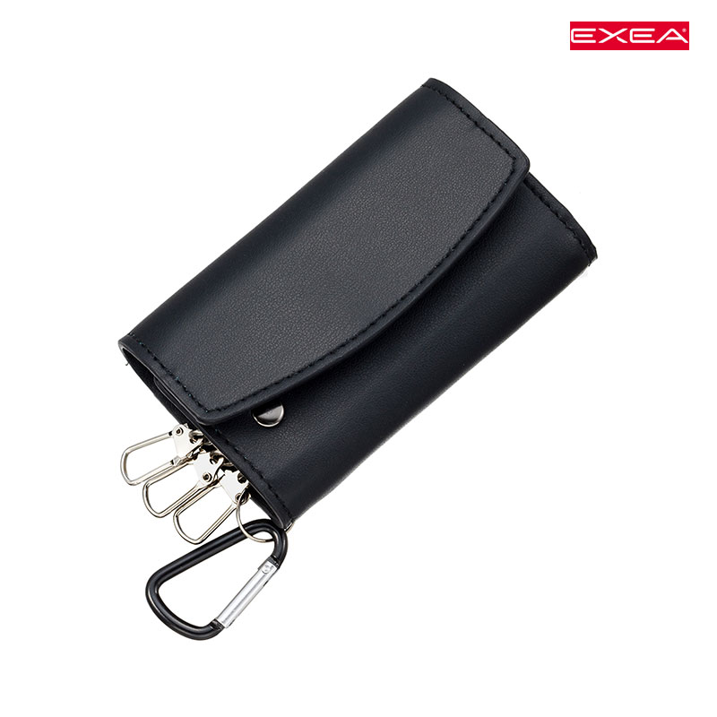 星光産業 キーケース4 本革調 ブラック パーテーション付 3連フック スマートキー収納 鍵入れ 傷が付き..