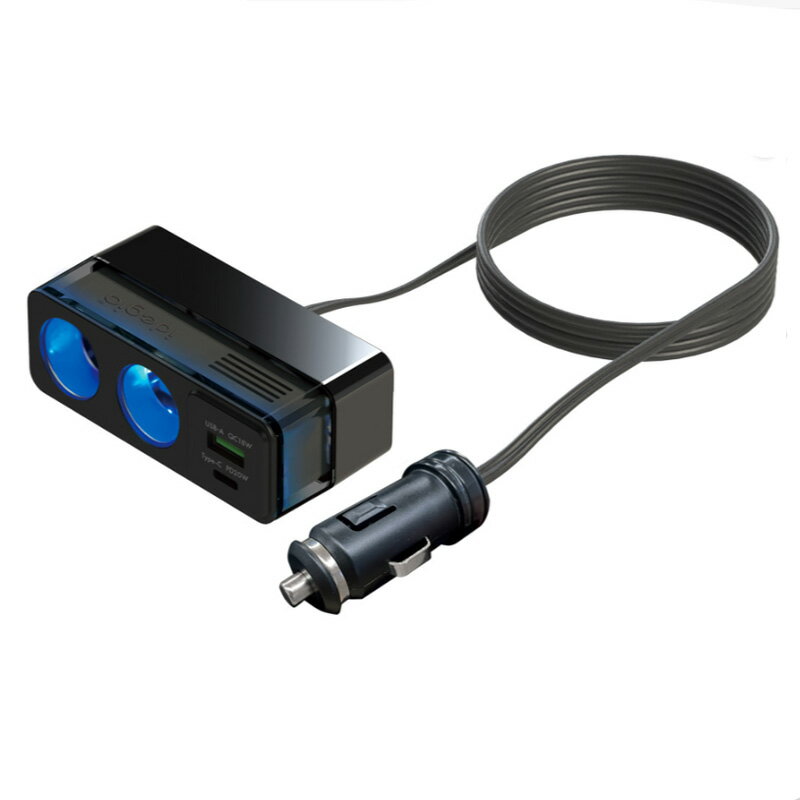 2連コードソケット+2USB(PD+QC) シガーソケット スマホ DC12V／24車共用 X-325 アークス
