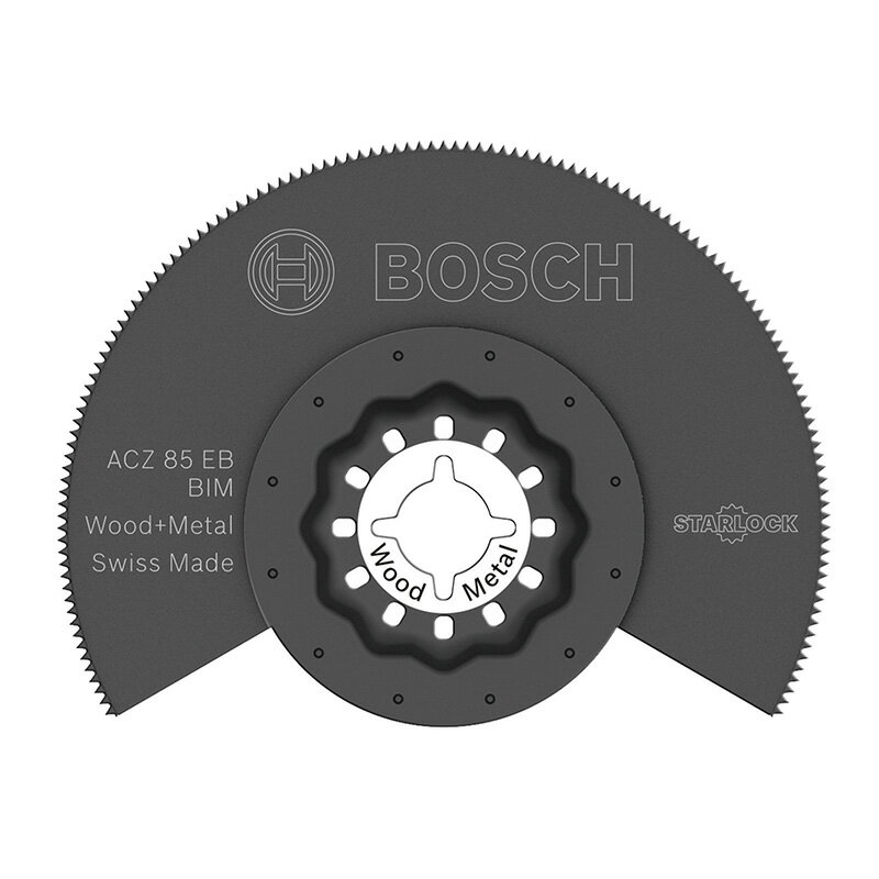 メーカー名：BOSCH（ボッシュ）品番：ACZ85EBN商品名：カットソーブレードスターロック●刃幅(mm)：85●材質：バイメタル●原産国：スイス●入数：1個●質量(g)：32●サイズ(mm)：（H)66×（W)85×（D)8.7●最新のマルチツールアクセサリー。●ワンタッチ取付け。●電動工具本体のパワーを確実に伝達する3D形状採用。●豊富なアクセサリーであらゆる作業に対応。●他社機種にも使用可能。●使用用途が色別で仕分けされているので欲しいブレードが一目でわかる。●木材&金属用●木材きわ切り、釘、銅管切断●適用機種：ボッシュ、マキタ、日立OISマルチツール、ボッシュスターロックシステム全機種