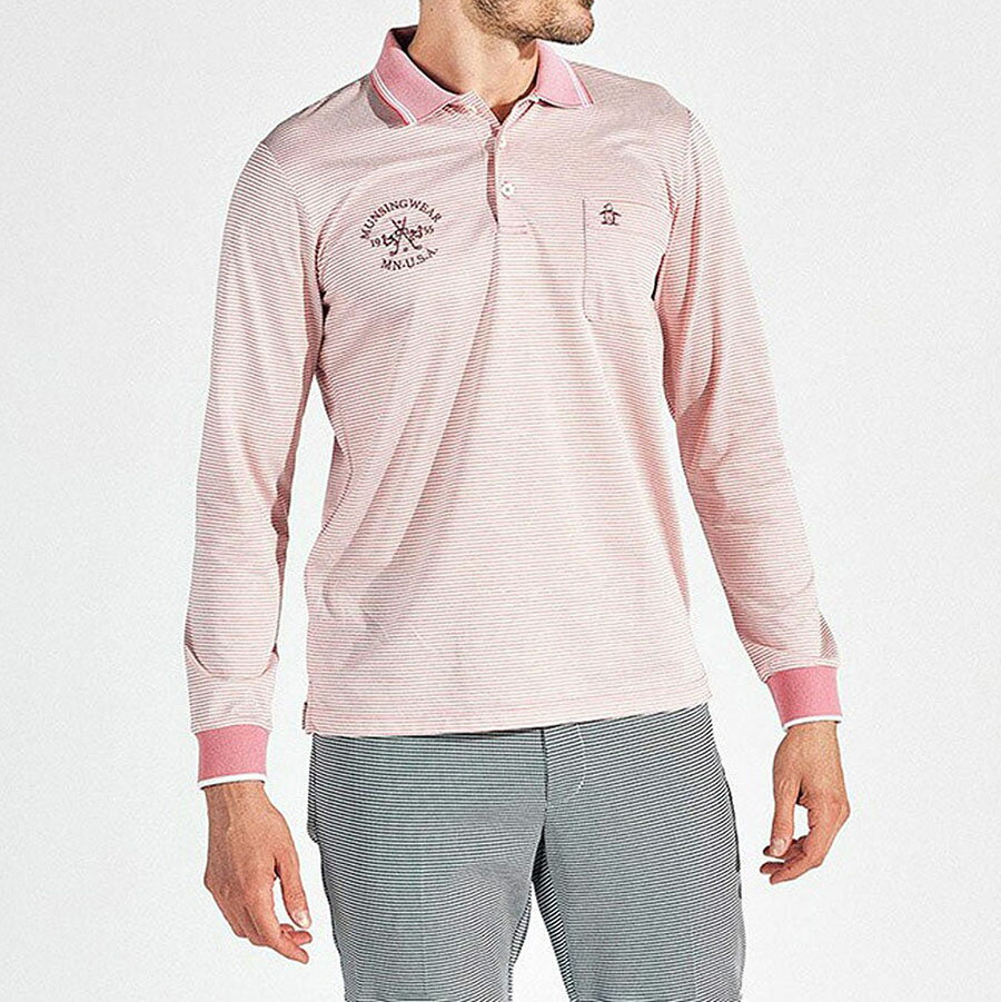 10%OFF セール マンシングウェア メンズ ポロシャツ 長袖 ゴルフウエア ペンギンマーク ブランド 吸汗速乾 ハイゲージ バーズボーダー おしゃれ 高機能MG5SLS22M