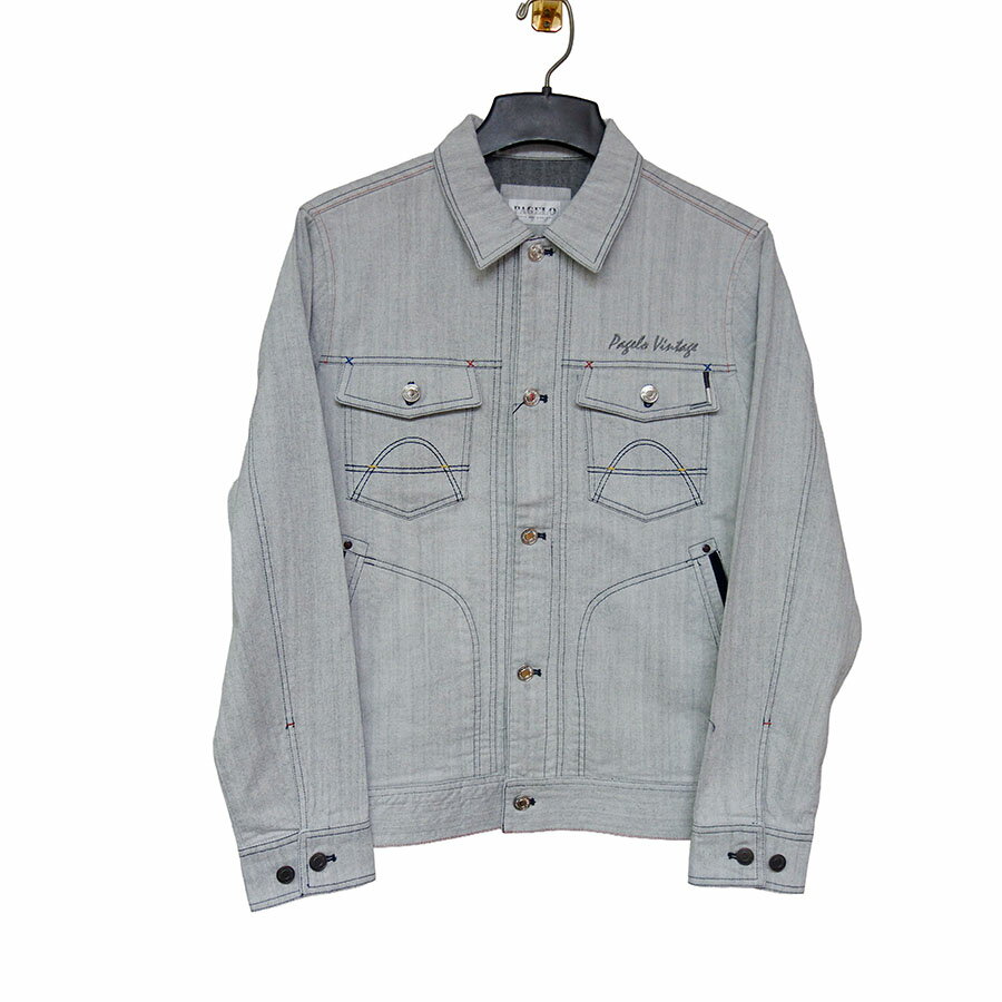 PAGELO パジェロ メンズ デニムジャケット Gジャン風 ストレッチ ライトグレー M Lサイズ 秋冬モデル