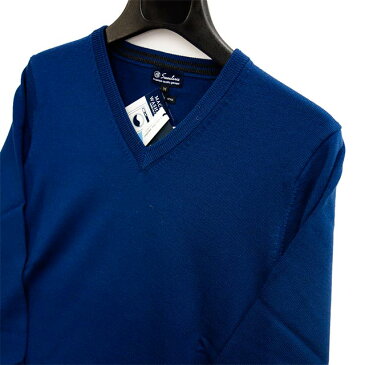 Sweaterie　メンズVネックセーター　ネイビー・ブルー系　毛100％　日本製　ウォッシャブルウール