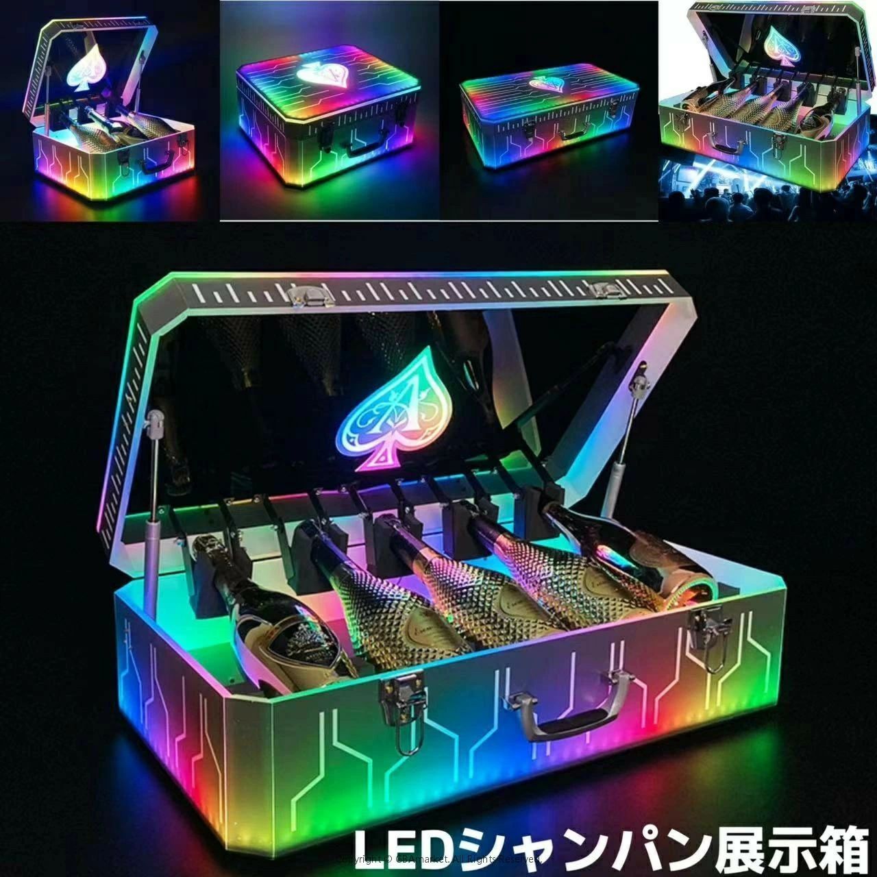 LED発光酒棚 シャンパン展示箱 アクリル酒箱 カラフルな光るアクリルワインボックス LED照明付き酒ラッ..