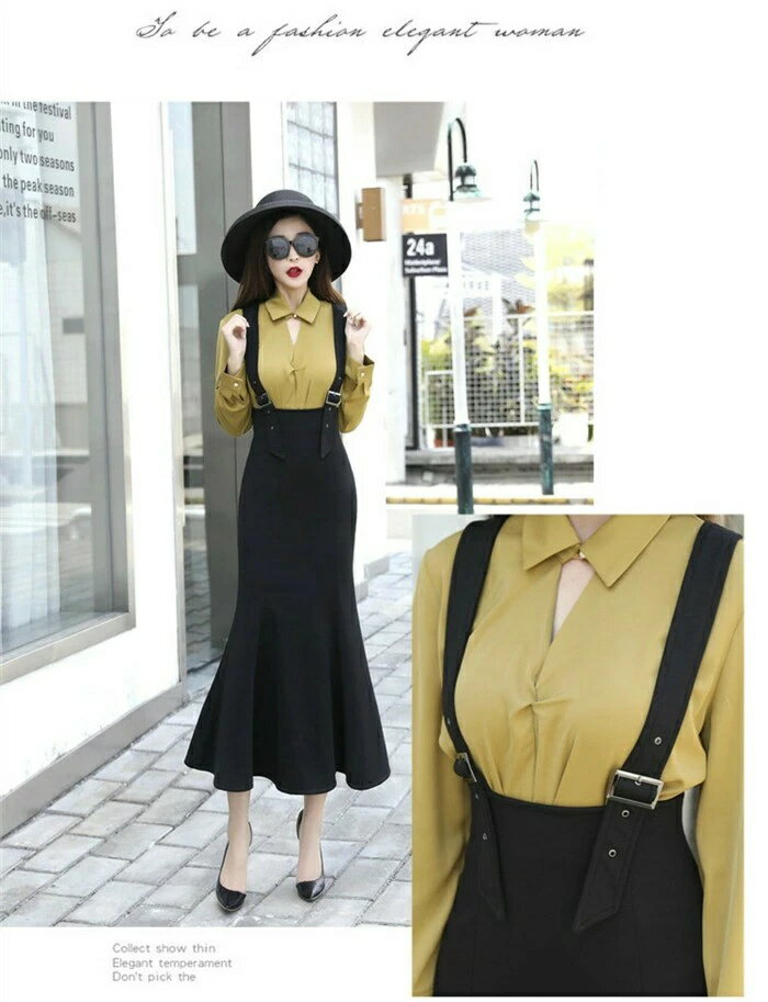 大好評♪ シワになりにくい！ジャンパースカート サロペット ジャンスカ キャミワンピース レディース ワンピース マーメイドスカート オールインワン 重ね着 可愛い ストレッチ おしゃれ きれいめ 細見え 黒 ブラック 春 秋