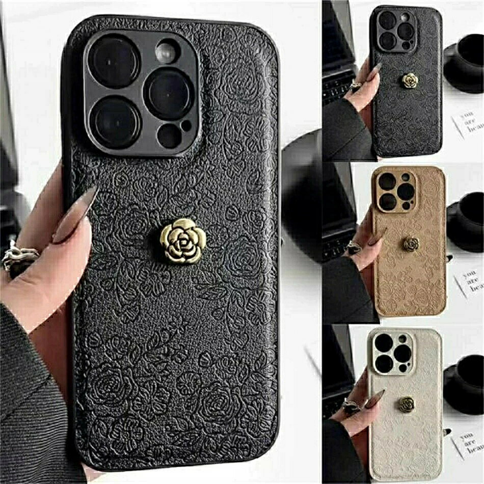 iPhone15 ケース iPhone16 ケース iPhone16pro ケース iPhone16promax ケース iPhone15pro ケース 気質復古皮質ツバキの花 iFaceアップルiPhone15promaxレトロな革の椿の携帯電話iphone14/13/12ケースの皮カバーを完備している